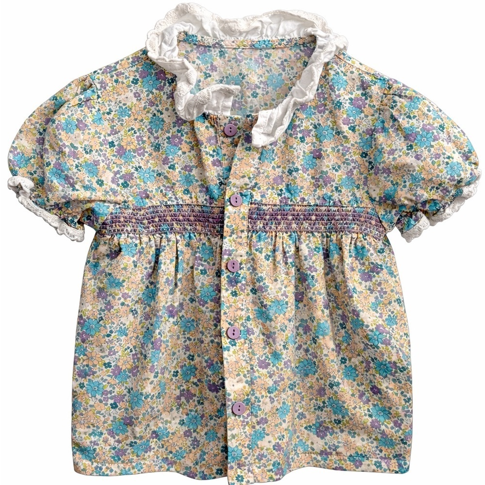 Vintage Floral Baby Dress 3-6M | Cottagecore Puff Sleeve Heirloom Style